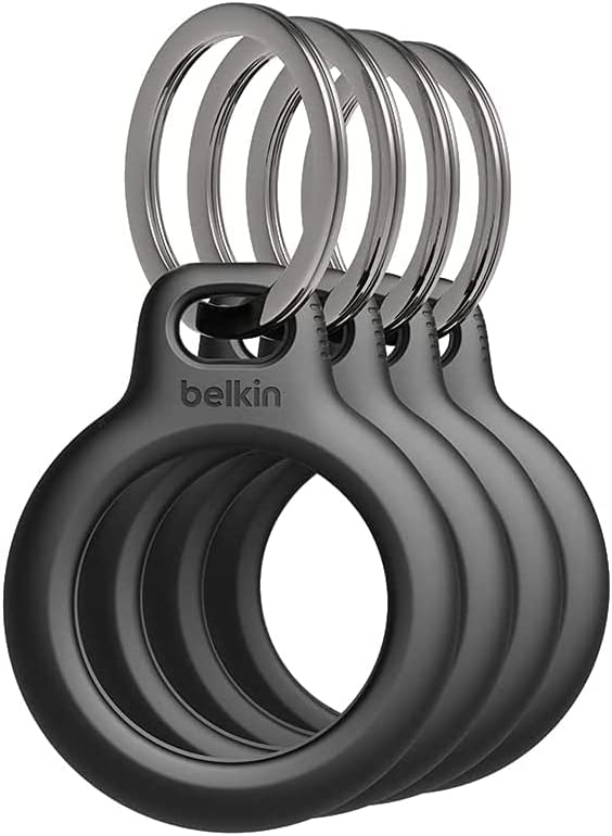 Belkin AirTag Case with Key Ring (Secure Holder Protective Cover for Air Tag with Scratch Resistance Accessory) – 4-pack, Black