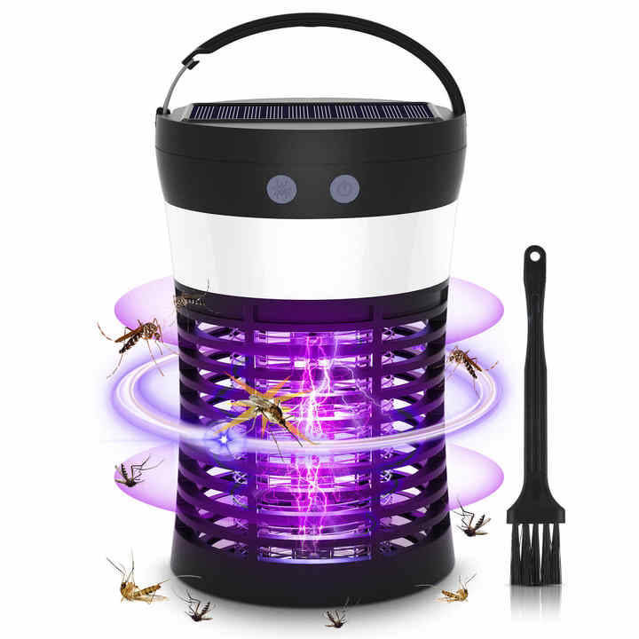 Mosquito Killer Lamp Solar Rechargeable Insect Zapper UV LED Electric Racket Swatter Trap