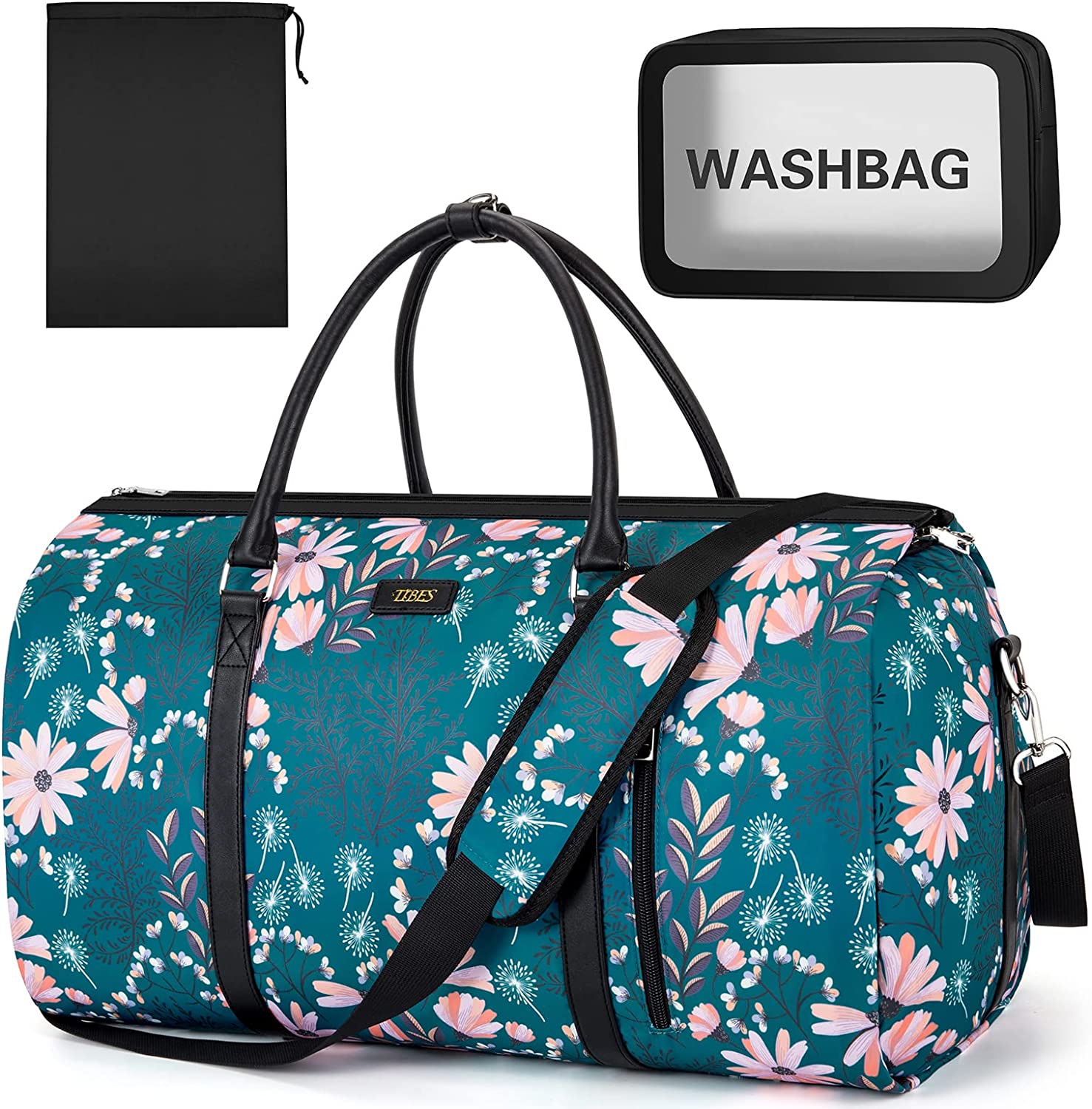 Garment Bag for Travel Convertible Carry On Garment Bag Large Travel Duffel Bags for Women 2 in 1 Hanging Suitcase Suit Travel Bags for Women & Men 3pcs Set, F-Navy Floral