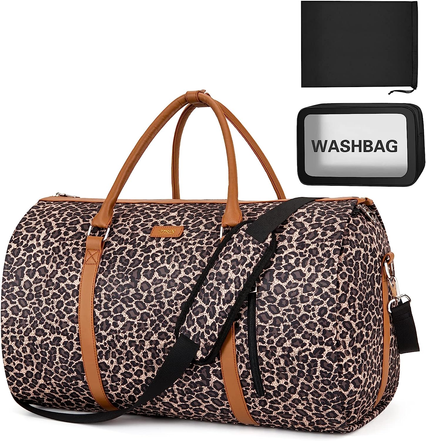 Garment Bag for Travel Convertible Carry On Garment Bag Large Travel Duffel Bags for Women 2 in 1 Hanging Suitcase Suit Travel Bags for Women & Men 3pcs Set, C-Brown Leopard