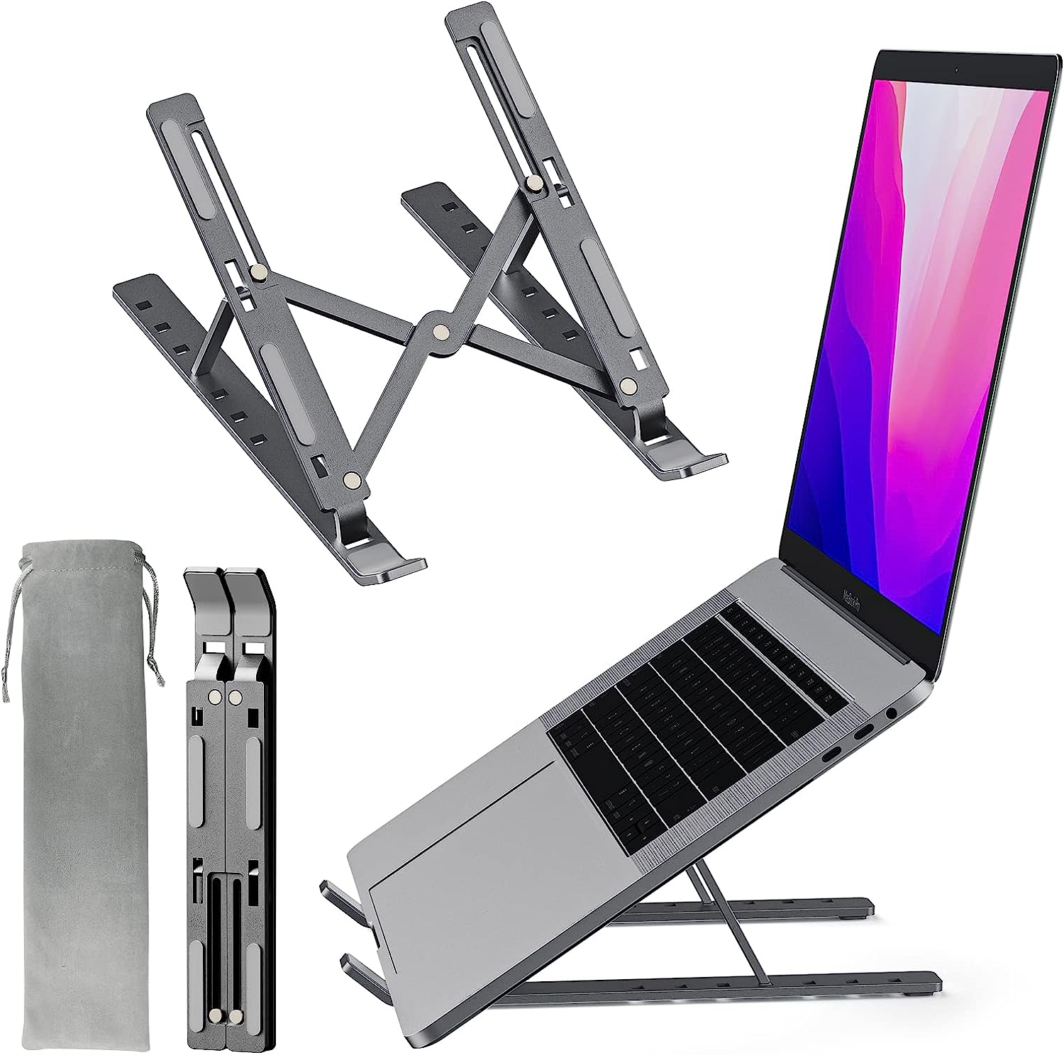avakot Small Laptop Stand for Desk 7-Angle Adjustable | Ergonomic Foldable Aluminum Laptop Holder | Anti-Slip Portable Computer Stand Laptop Riser for MacBook iPad Tablet Laptop 9-15.6 Inch | Gray