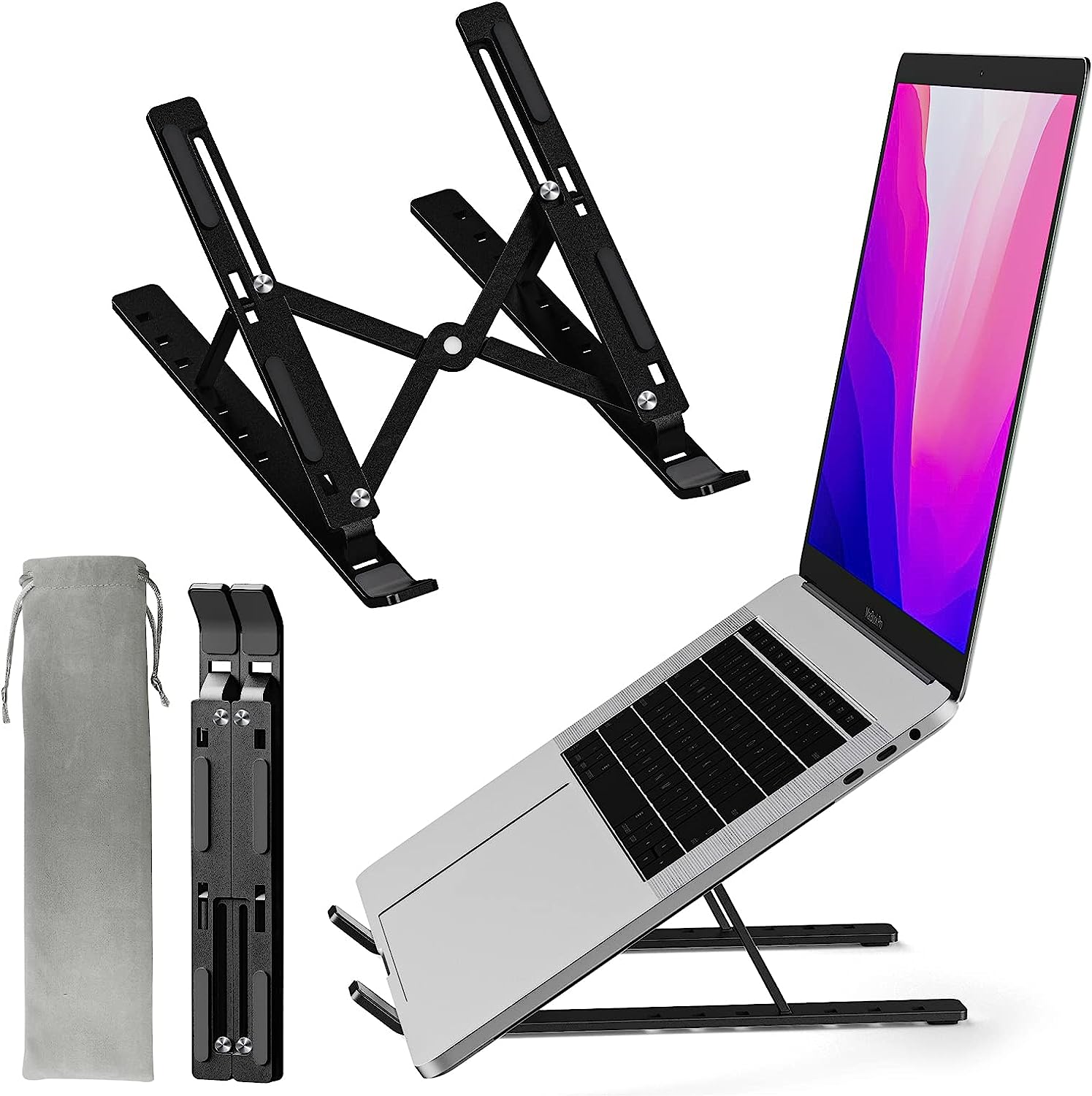 avakot Laptop Stand for Desk Adjustable Ergonomic Foldable Aluminum Laptop Holder (Black)