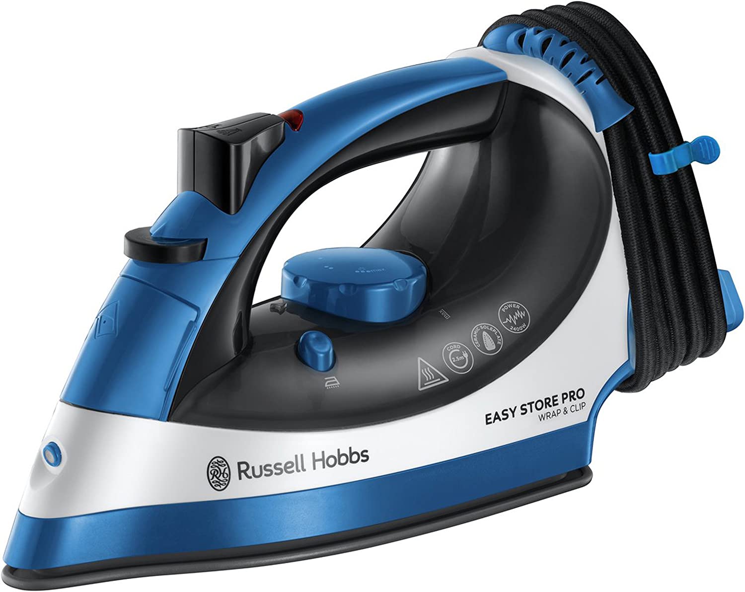 Russell Hobbs 23770 Easy Store Wrap and Clip Handheld Steam Iron with Vertical Garment Steamer Function, Blue and Black