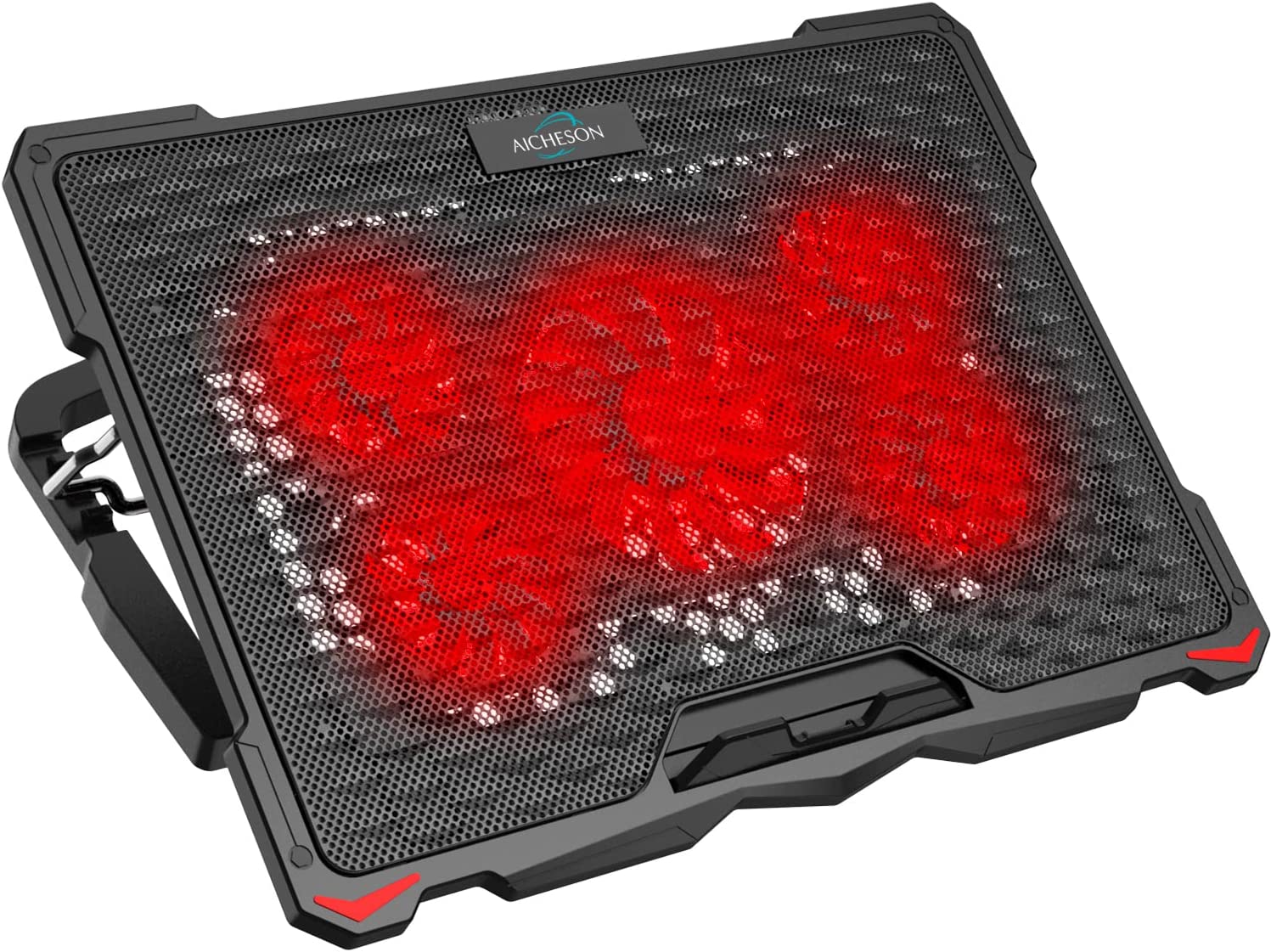 AICHESON Laptop Fan Cooling Pad for 15.6-17.3 Inch Laptops, 5 Cooler Fans with Red Lights Computer Desk Cooling Stand Chiller Mat, S035RED