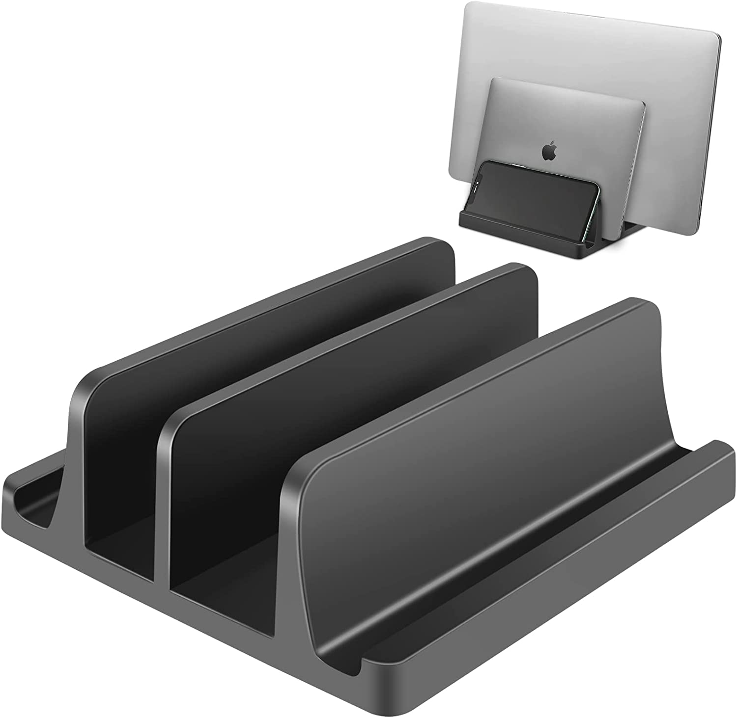 avakot Vertical Laptop Stand, 2-Slot Vertical Laptop Stand Made of Premium ABS Plastics, Designing for Desk Space-Saving, Fits All MacBook/Surface/Samsung/HP/Chrome Book/iPad/iPhone | Black