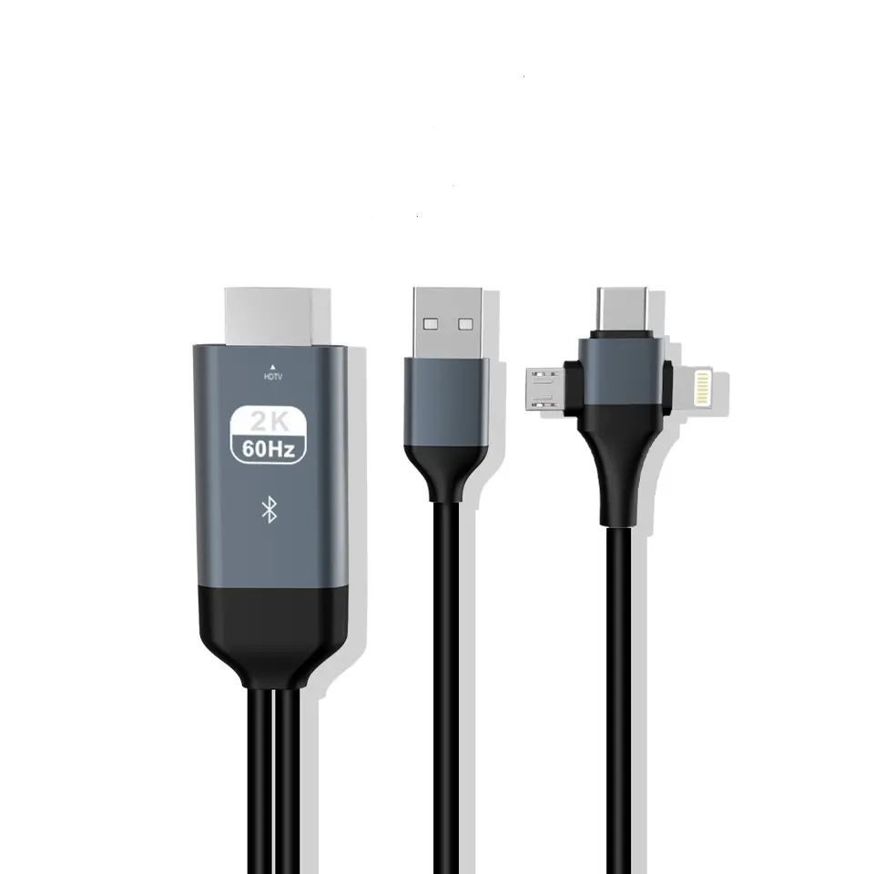 3 in 1 Micro USB Type C lightning to HDMI Cable 2m with wireless Audio for iPhone Macbook Samsung S8 S9 Android Phone to HDTV