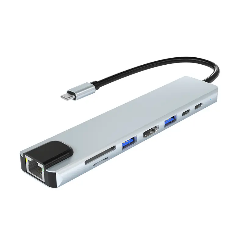 Lovingcool New Style 8 in 1 USB Type-C Hub Pd Charge Multiport Dock Station for PC Computer Accessories