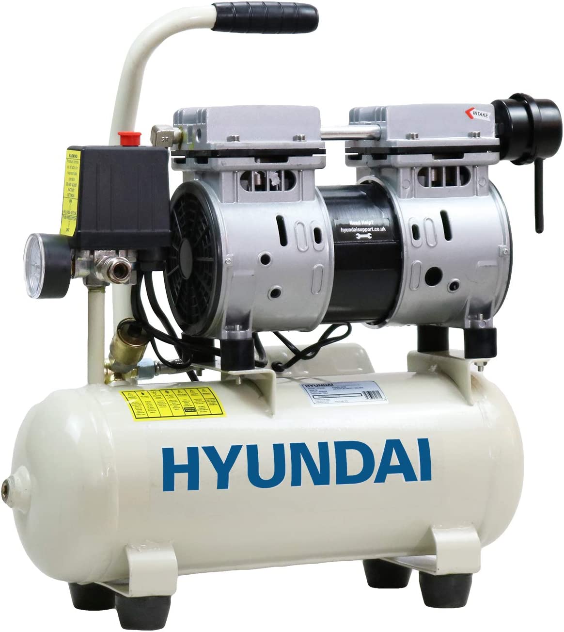 Hyundai 8 Litre Air Compressor, 550W, 4CFM/118psi, Low Noise, Lightweight, Oil Free, Direct Drive, Quick Release Air Connections 