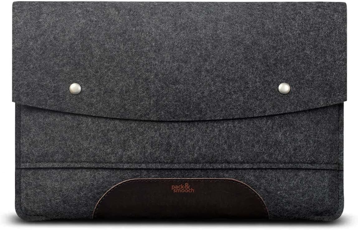 Pack & Smooch For iPad Pro 11" / Air 10.9" + Smart Keyboard Folio Sleeve Case 100% wool felt Vegetable Tanned Leather (Dark Grey/Dark Brown)