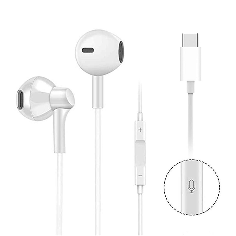 High Quality USB C Digital Earbuds with Microphone Noise Cancelling HiFi Stereo Headphones - White