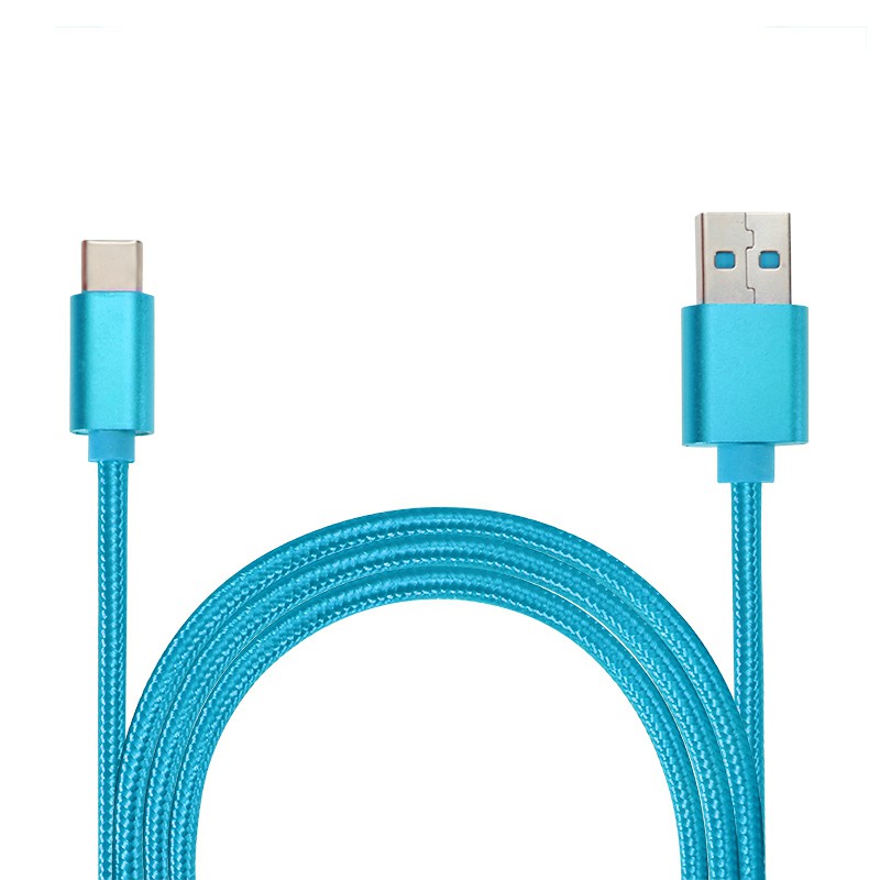 2M Type C Weave Braided High-Quality Data Sync Cable USB Charger Charging Cord - Blue